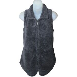 Belle Kim Gravel Womens Comfy Sherpa Vest Size XXS Charcoal Gray Zip Cabin Lodge